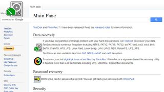 Skärmdump av hemsidan till TestDisk och PhotoRec
