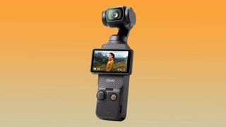 DJI Osmo Pocket 3 against orange gradient background