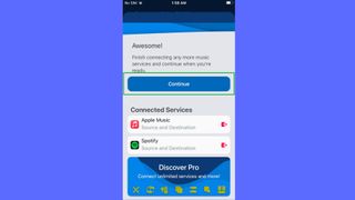 How to transfer Spotify playlists to Apple Music — tap 'continue'