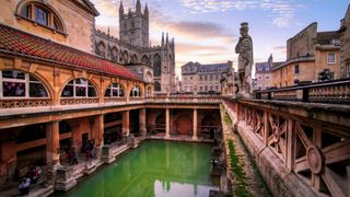 A photograph of an outdoor Roman bath house