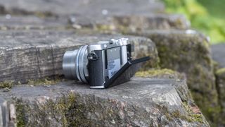 The Olympus E-P7's tilt screen pointing downwards