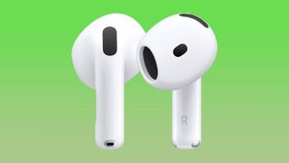 White AirPods 4 against green background