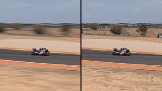 MotoGP riders at full speed on racetrack with action panning photography technique accentuating movement