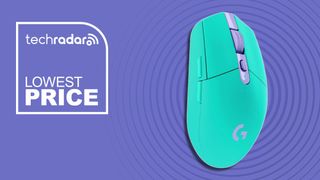 light blue mouse against purple background