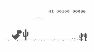 best free web browser games: a pixelated dinosaur approaching a cactus