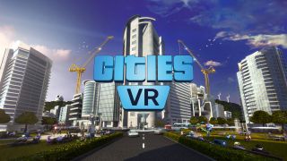 The Cities: VR logo in front of a skyscraper that&#039;s under construction