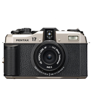 Pentax 17 film camera on a white background