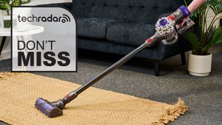 Dyson V8 Cordless vacuum with TechRadar Don't Miss graphic