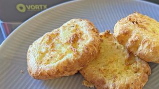 air fryer hash browns, cooked on a plate