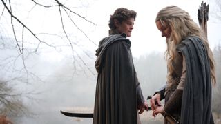 Elrond (Robert Aramayo) and Galadriel (Morfydd Clark) in The Rings of Power season 2