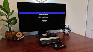 Atari 7800+ connected to monitor with settings menu displayed