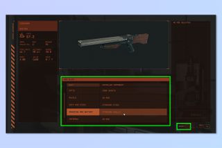 A screenshot showing how to modify weapons on Starfield