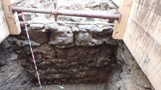 An excavation site of ruins of a 1,700-year-old stone wall. 