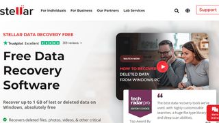 Skärmdump av hemsidan till Stellar Free Data Recovery