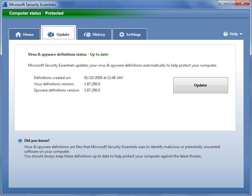 Microsoft Security Essentials - one year old