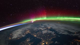 The Aurora Borealis (Northern Lights) over Scandinavia from space