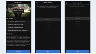 screenshots from the Garmin Coach app