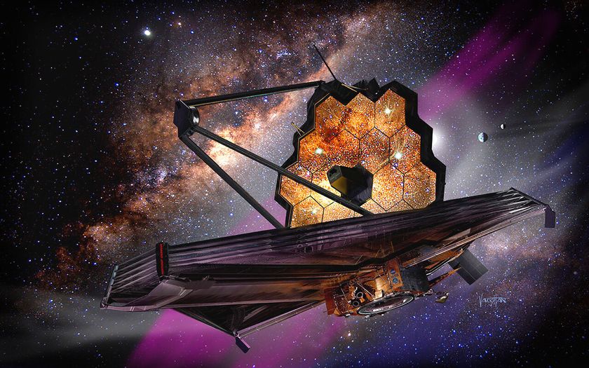 An artist&#039;s illustration of the James Webb Space Telescope.