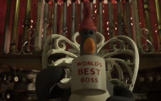 Feathers McGraw holds a mug that reads &quot;World&#039;s Best Boss&quot;