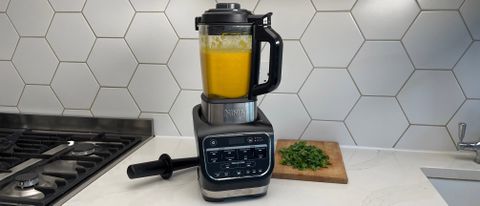 The Ninja Foodi Blender &amp; Soup Maker HB150UK having just been used to make carrot and corriander soup