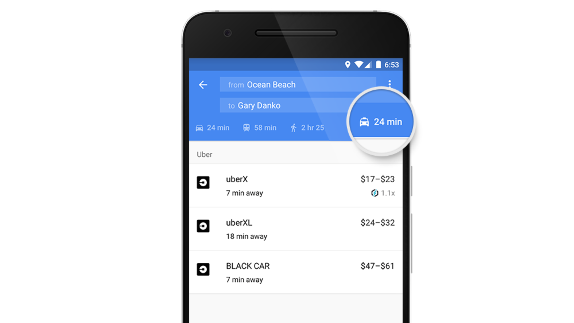 Google Maps Uber fares
