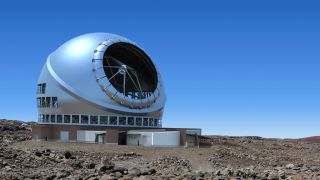 An artist's depiction of the Thirty-Meter Telescope (TMT) atop Maunakea.