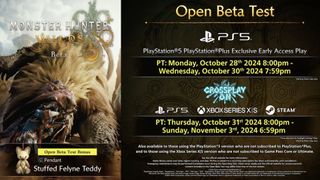 An infographic showing the Monster Hunter Wilds open beta test dates