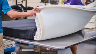 The layers of a mattress exposed during assembly at 3Z Brands factory in Arizona, US