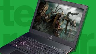 Beste PC-spill-logo: «Elden Ring» kjørende på en Asus ROG gaming-laptop mot grønn bakgrunn