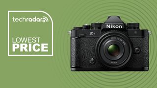 Nikon Zf on green background with lowest price text overlay