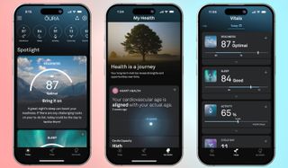Three screenshots of the new Oura app