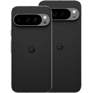 Google Pixel 9 Pro y Pro XL en color obsidiana vistos por detrás mostrando las cámaras