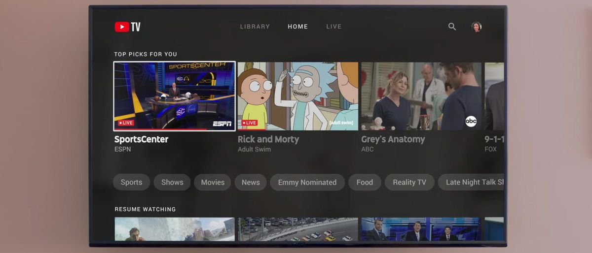 YouTube TV on a TV