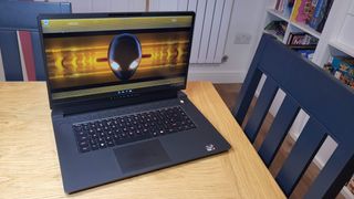 Alienware m17 R5 AMD Advantage test unit on a table