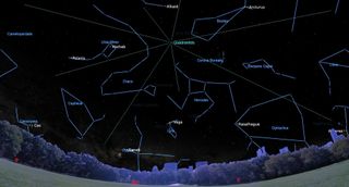 an illustration of the night sky showing meteors originating from the Bootes constellation