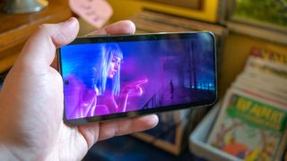 galaxy s23 plus screen showing blade runner 2049 trailer