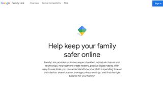 Google Family Link mission statement, with additional text describing how Google wants to help keep your family safer online.