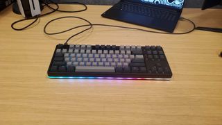 black and grey keyboard RGB lit