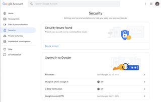 Setting up two-factor authentication on a Google account