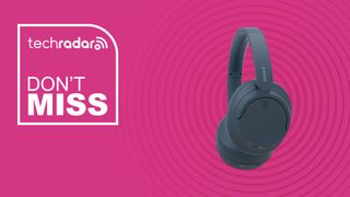 slate blue Sony WHCH720N Wireless Noise Canceling Headphones on pink background with TechRadar don't miss icon