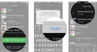 Tap Create Playlist, enter a playlist name, tap create, tap the created playlist