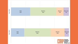 Un gráfico mostrando las ventas de iPad según el modelo en 2024 y 2023