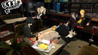 A group of friends sitting in a coffee shop during Persona 5, one of the best PS3 games.