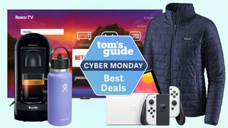 Roku TV, Nespresso machine, Hydro Flask bottle, Switch OLED, and Patagonia jacket