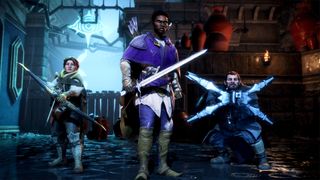 The main character and two companions in Dragon Age: The Veilguard