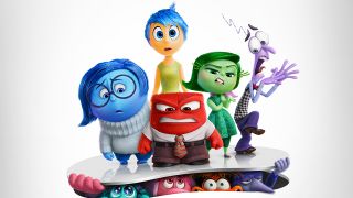 A screenshot of the Inside Out 2 poster, which shows the first film&#039;s emotions looking down at this movie&#039;s newcomers