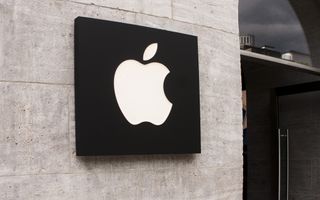 Apple logo on the side of a building