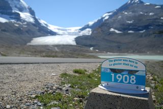 Image of a glacier in Jasper National Park in Canada that has retreated very far. 