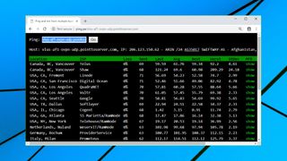 A list of VPN servers, ordered by location, and displaying ping data