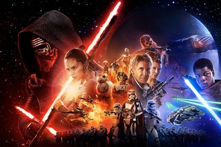 A screenshot of the poster for the Star Wars movie The Force Awakens.